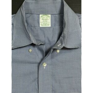 Brooks Brothers Milano‎ Mens Button Dress Shirt Gray Blue Plaid C6